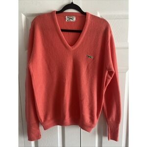 Womens Vintage The Fox Sweater Small V Neck Coral Pink Preppy Knit